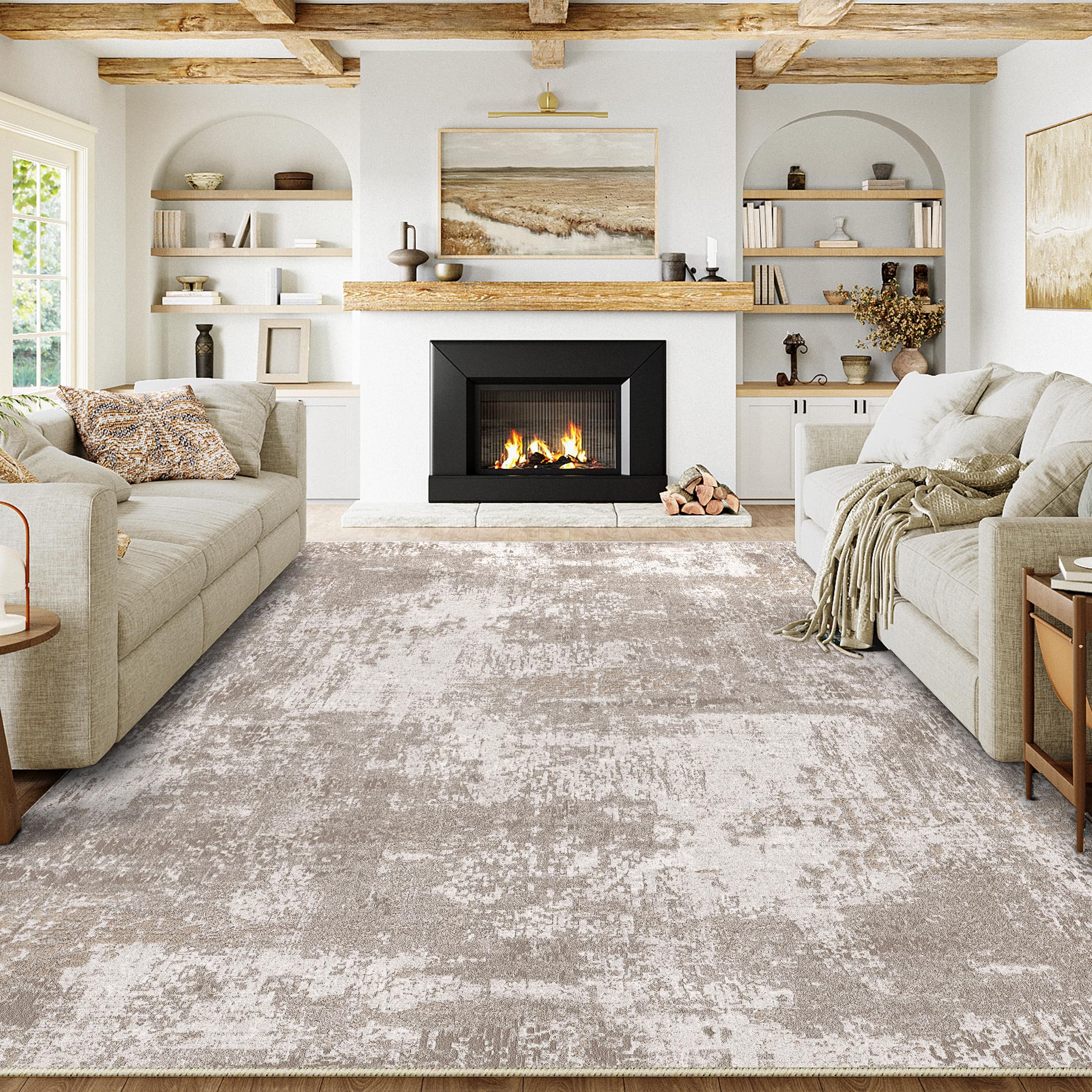 WondRg 6x9 Washable Area Rug Brown Abstract Modern