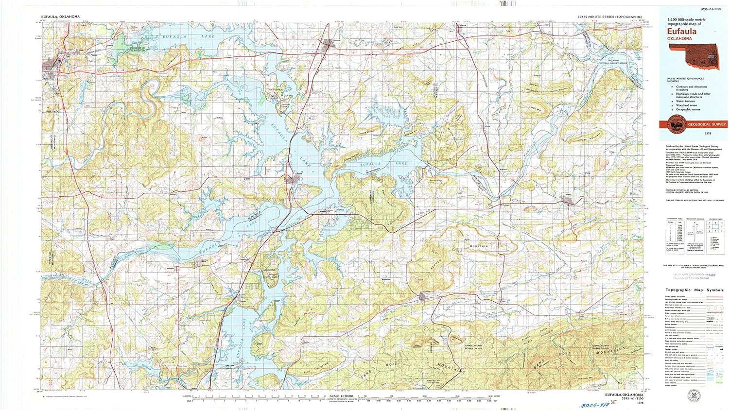 YellowMaps Eufaula OK topo map, 1100000 Scale, 30 X 60