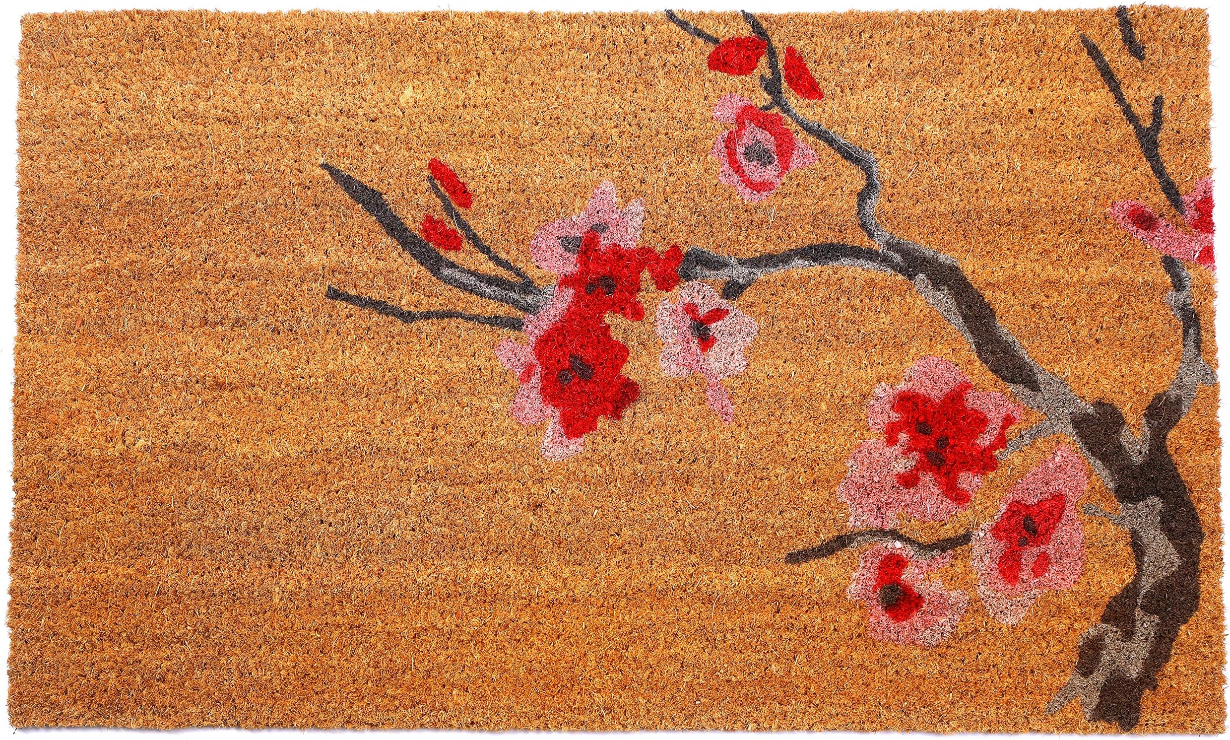 FAB HAB Handwoven, Extra Thin Doormat | Entryway Door mat for Patio, Front Door | Decorative All-Season | Cherry Branch | Non-Slip | 46 cm x 76 cm x 1.5 cm