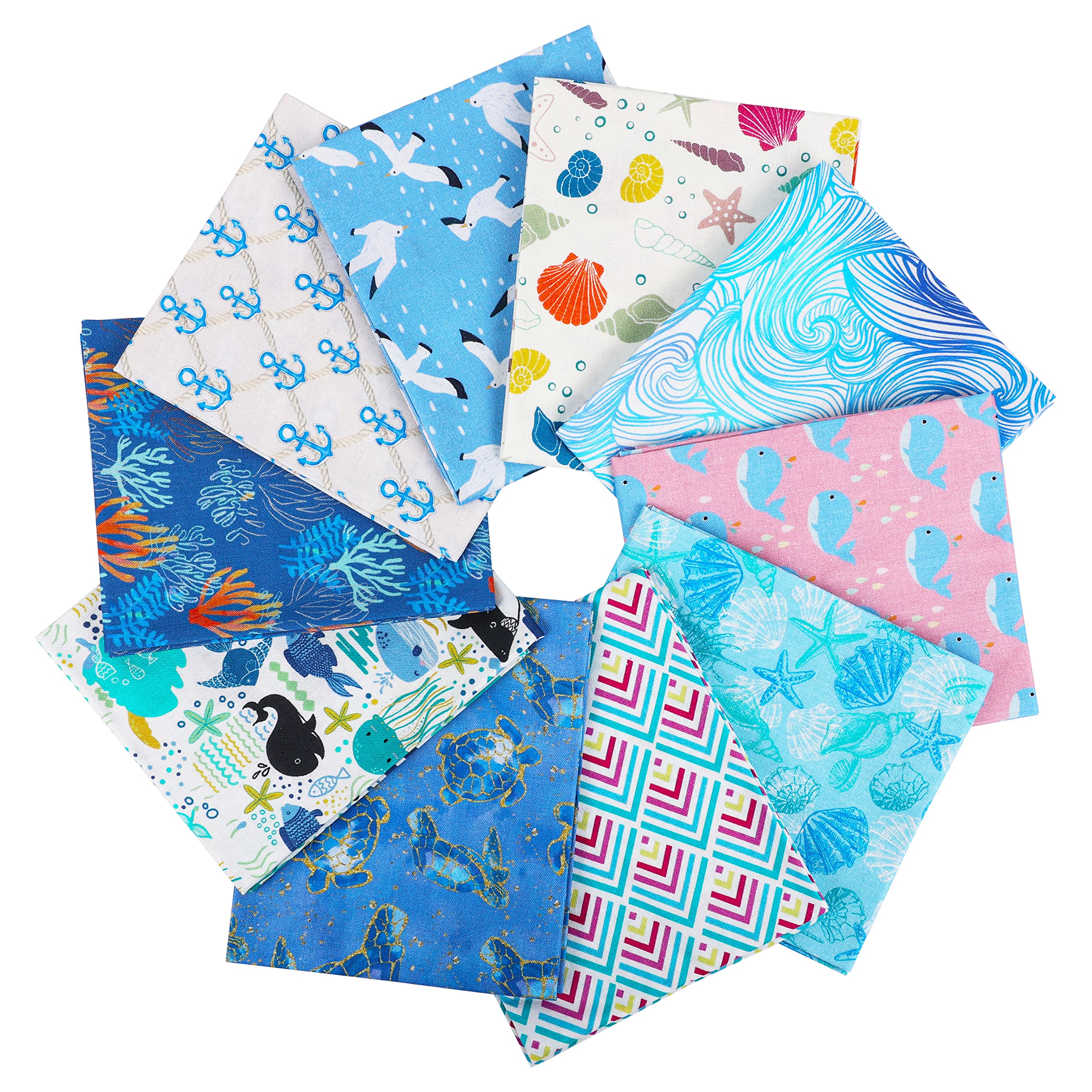 Craftido 10pcs 18”x21”(46x53cm) Fat Quarters Fabric Bundles - Medium Weight 145g - 100% Cotton Fabric for Quilting, Sewing, Patchwork, DIY and Handmade Crafts - Blue Sea — image 1