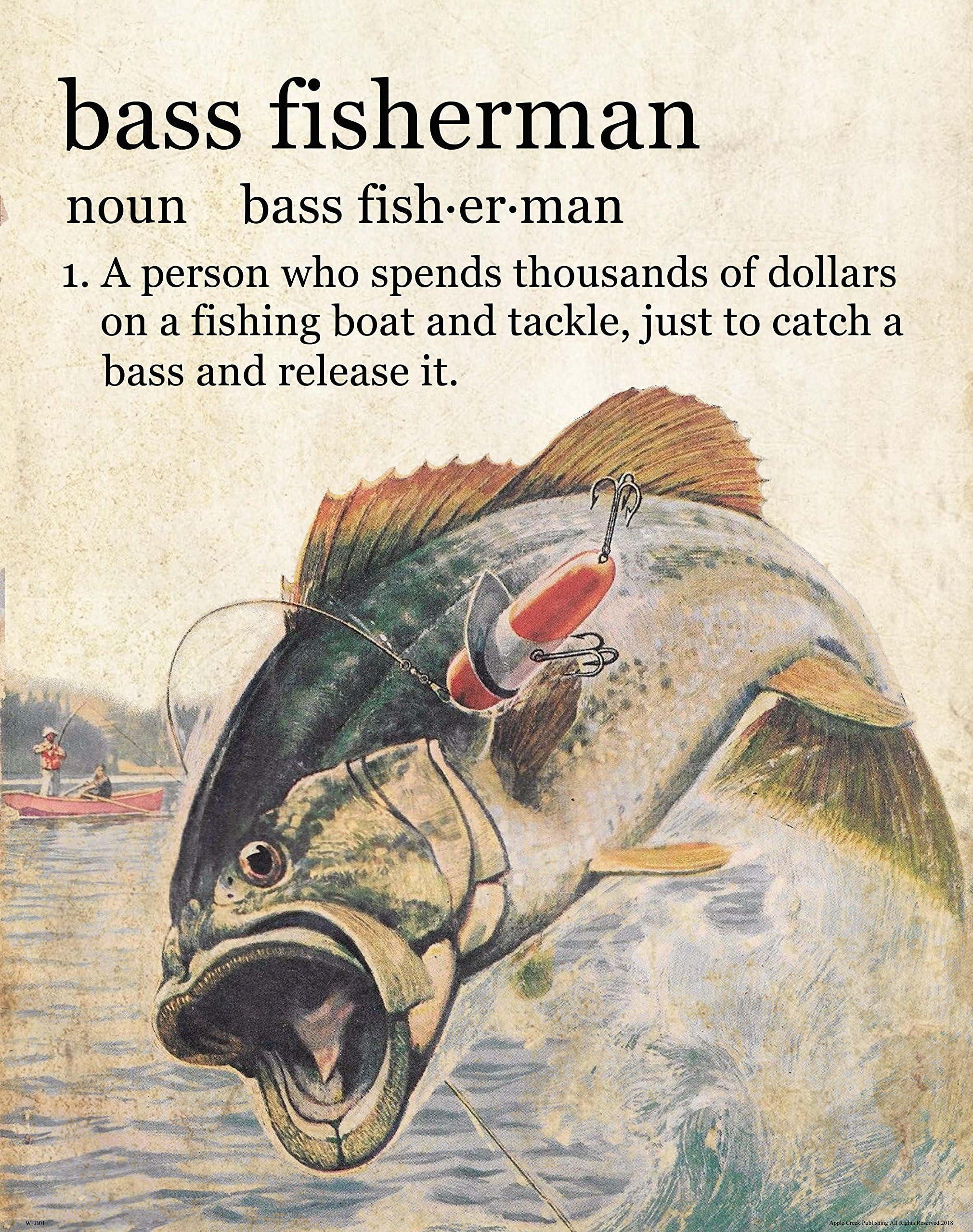 Largemouth Bass Fisherman Fishing Dictionary Poster Art Print Lures Poles 11x14 Wall Decor Pictures