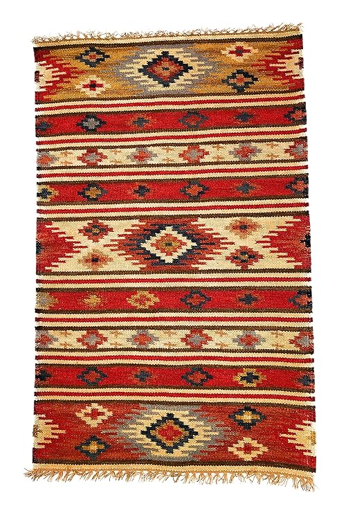 Second Nature Online Kashi Geometric Wool Kilim Rug Multi Colour (Fair