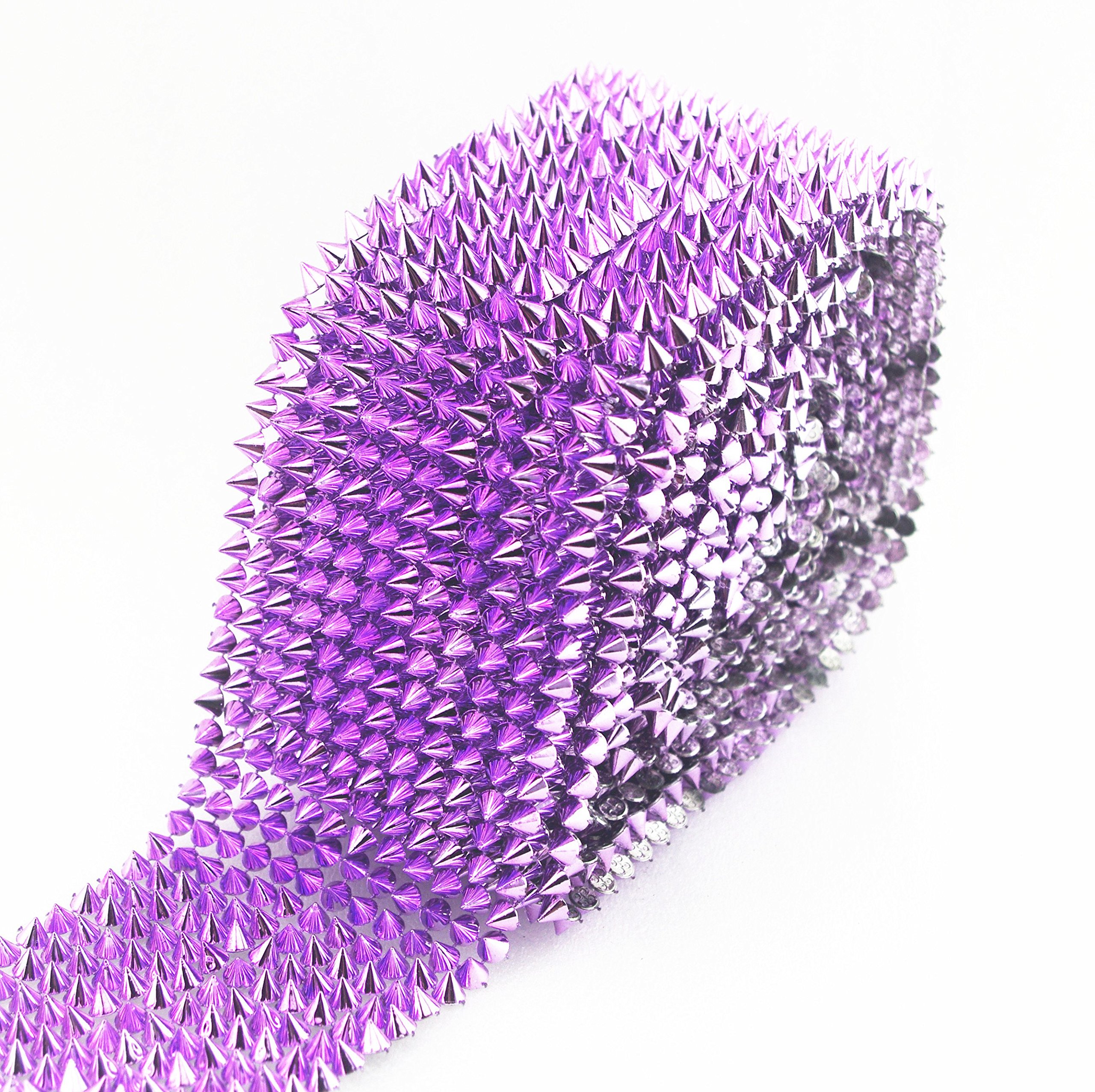 AEAOA 1 Yard Light Purple Sew Stitch On Spike Stud Cone Flatback Punk Rock Trim mesh Bead Craft (Light Purple)