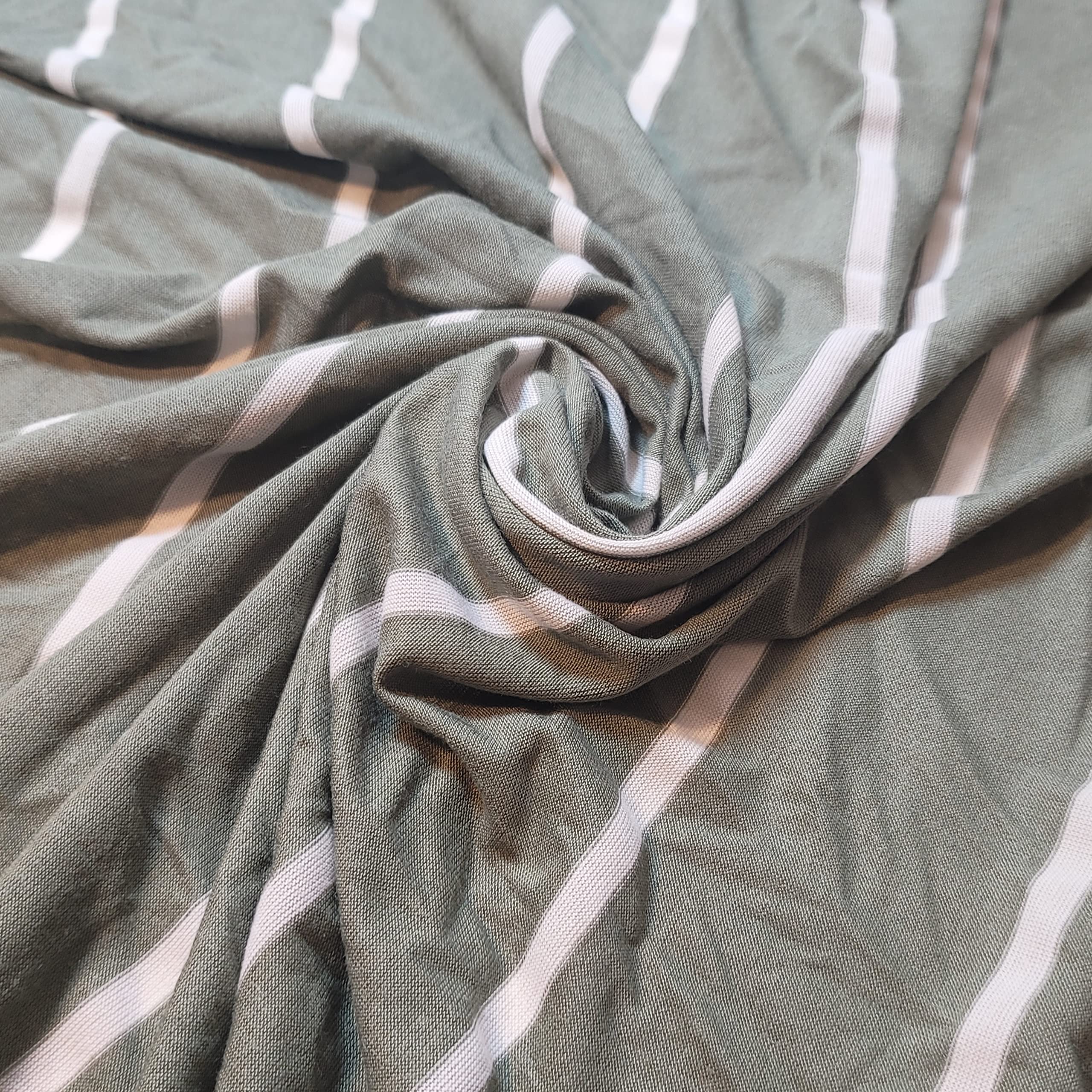 Soft Plain/Printed Cotton Jersey Stretch Knit T Shirt Baby Grow Craft Fabric Material 58" - 150 cm Wide Sold As 1 Meter Pre - Cut Lengths (Khaki Stripe) — image 1