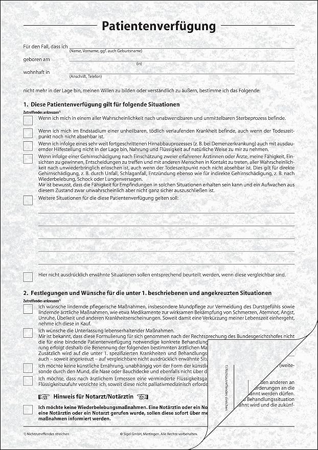Kostenlose Vordrucke Patientenverfügung