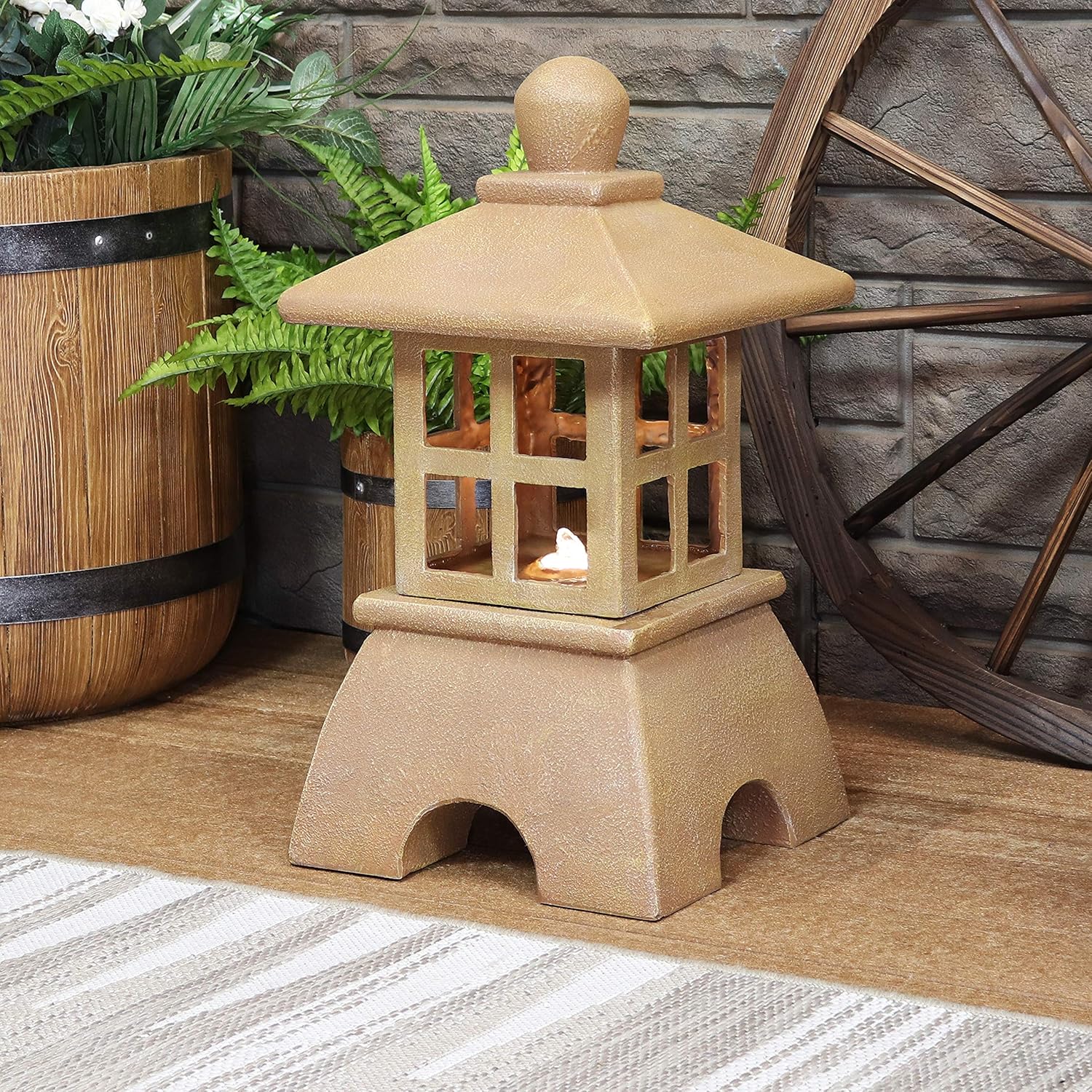 Sunnydaze Asian Pagoda Outdoor Water Fountain with LED Lights - Decorative Freestanding Japanese Garden Fountain for Backyard, Lawn, and Porch - 23-Inch : Garden & Outdoor