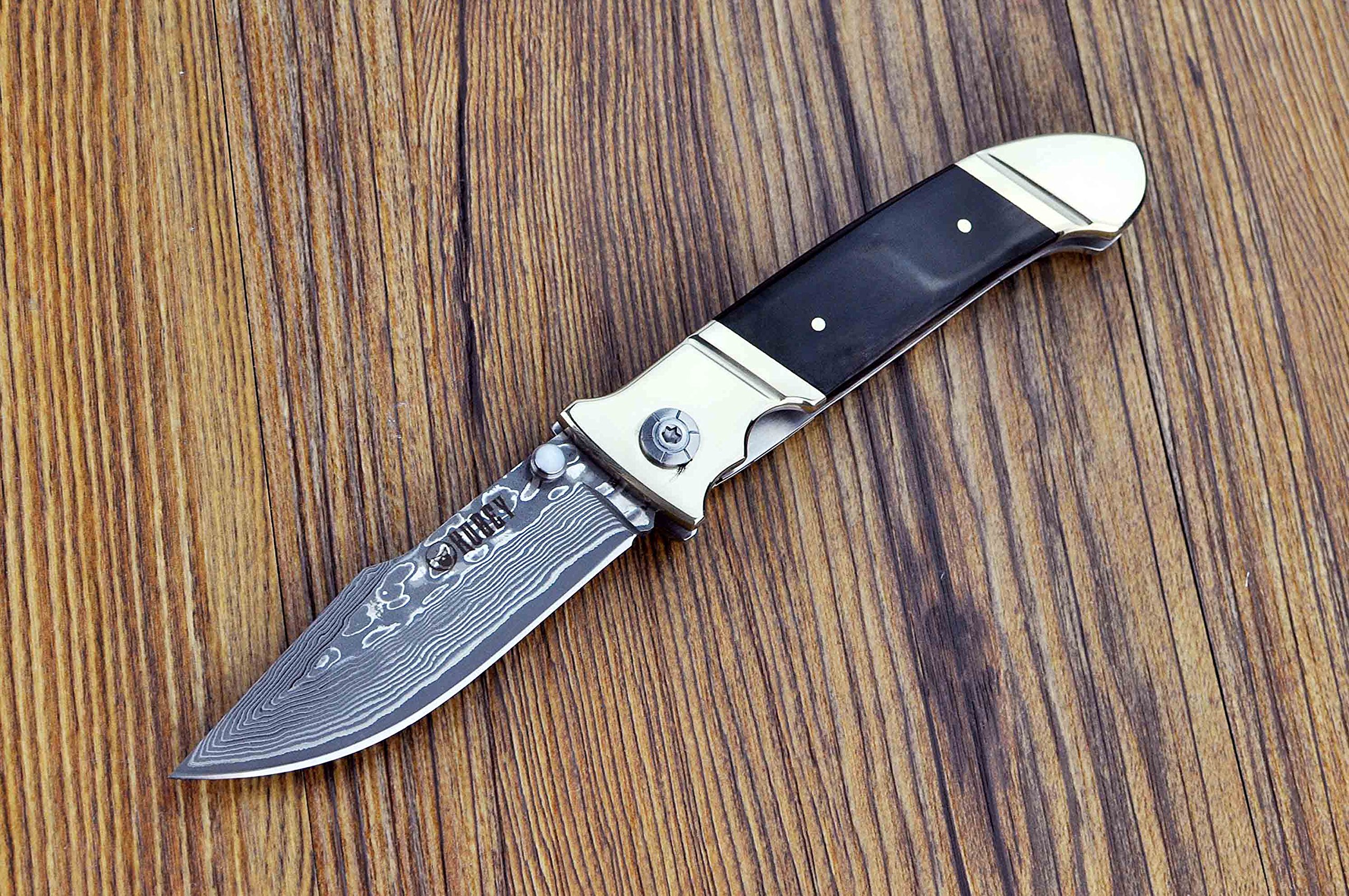 KUBEY DM064 Hunting Folding Knife VG10 Damascus Steel Thumb Open Liner