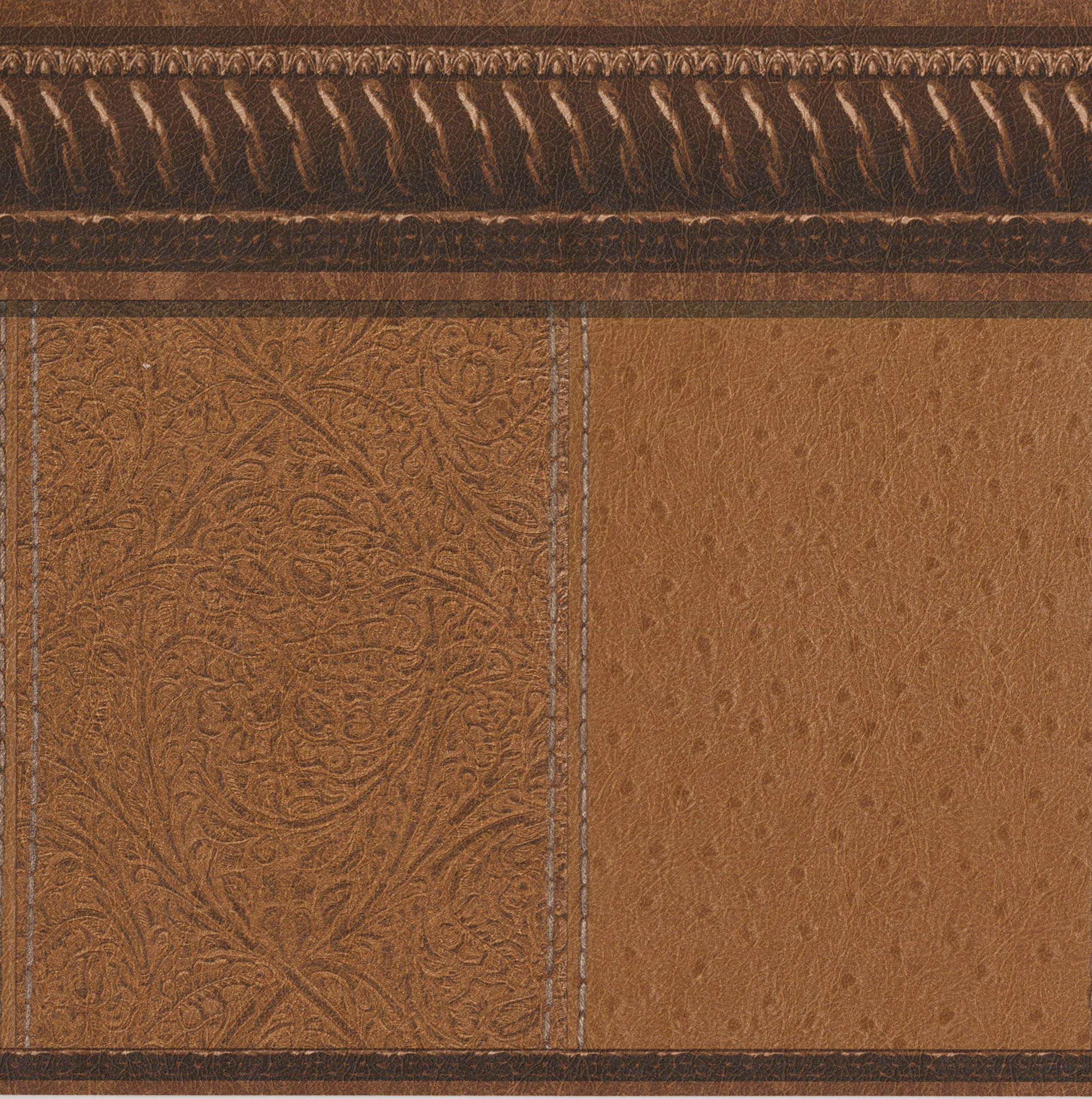 Dundee Deco BD6323 Peel and Stick Wallpaper Border - Brown Abstract Damask Wall Border Retro Design, Roll 15 ft x 7 in (4,57m x 17,78cm), Self Adhesive