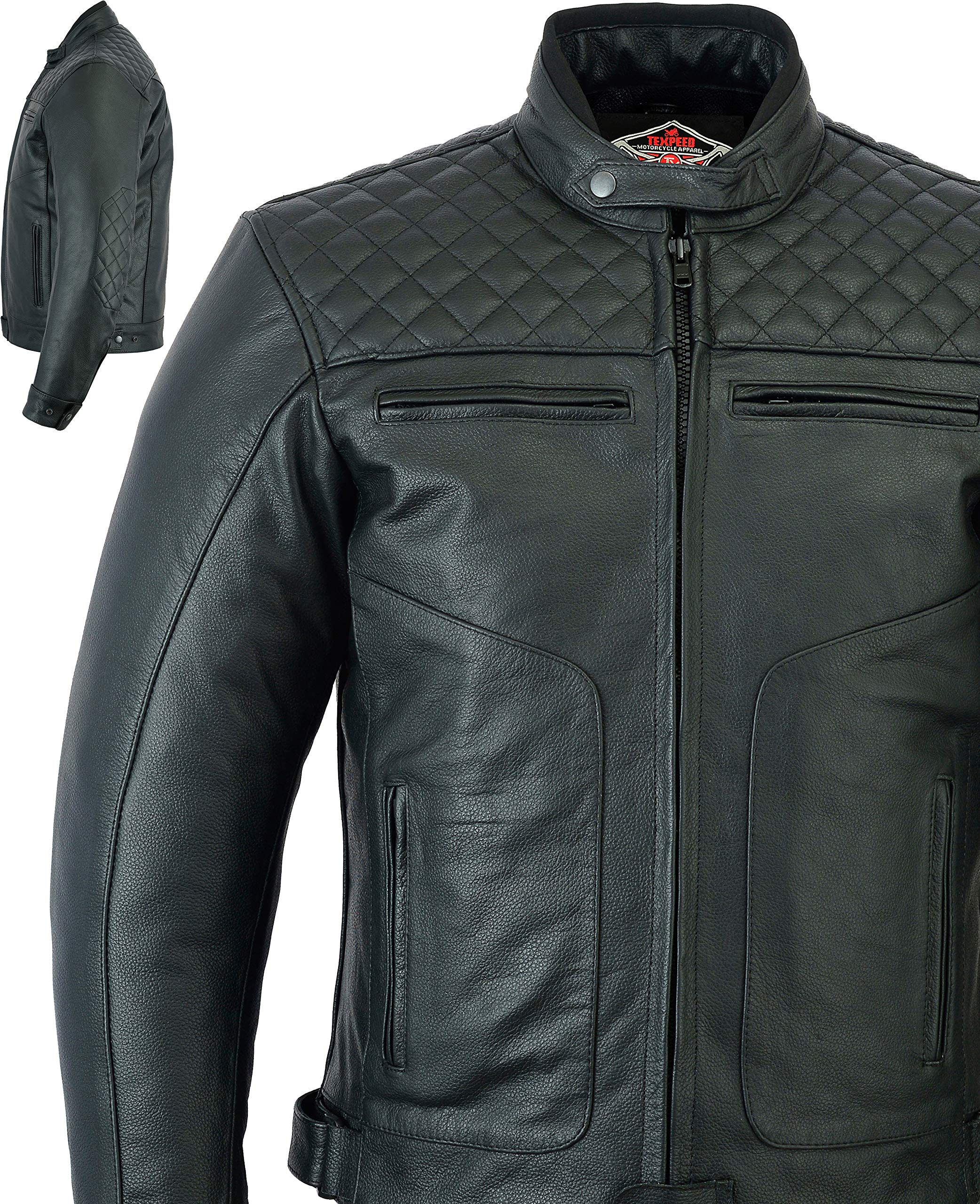 Mens Texpeed Armoured Black Leather Diamond Stitched Motorcycle Jacket Xl Buy Online In Aruba At Desertcart 64057838