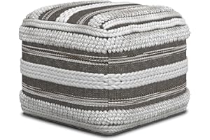 SIMPLIHOME Sommer 18 Inch Wide Boho Square Pouf in Natural/Taupe Grey Handloom Woven Pattern, for The Living Room, Bedroom and Kids Room