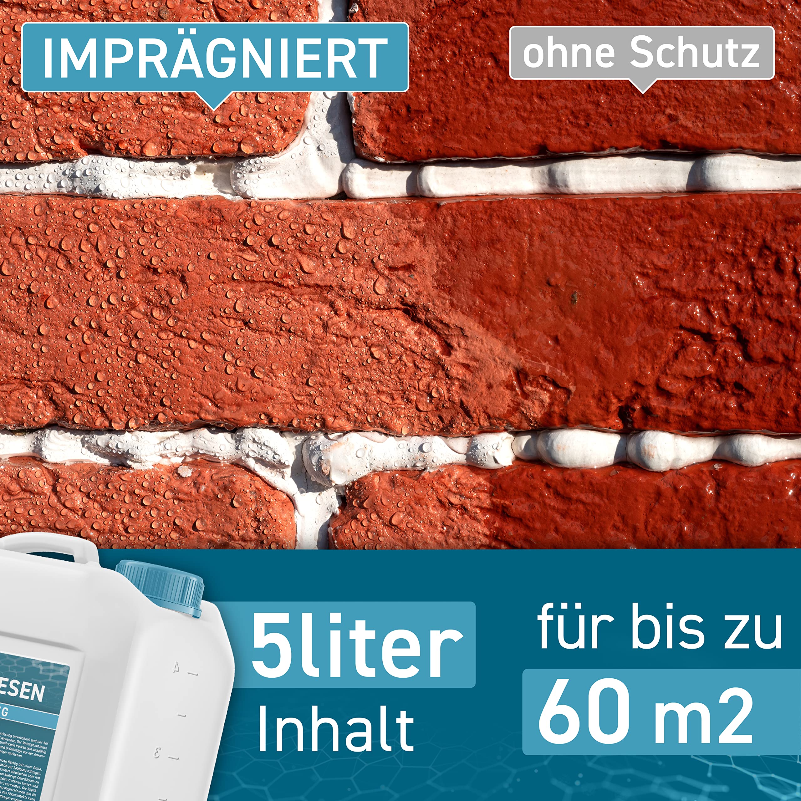 PLINTEX® Steinimprägnierung Außen & Innen 5 L für ca 40-60m² - Universelle Fassaden & Stein Imprägnierung für Naturstein, Beton, Granit & Pflasterstein - Stein-Versiegelung 5