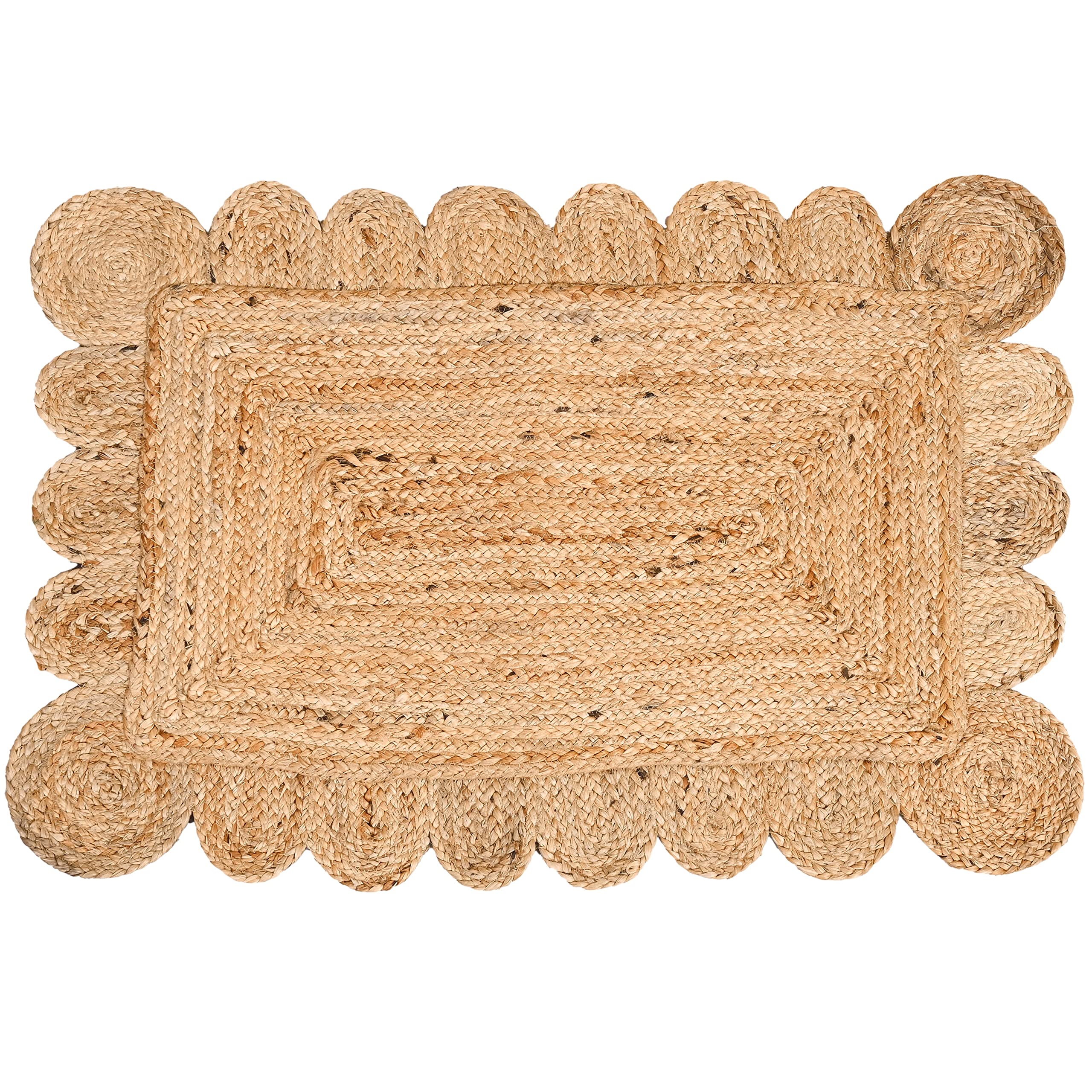 KLAVATE Bohemian Weave Jute Rug Wavy Classic Natural Hand Woven