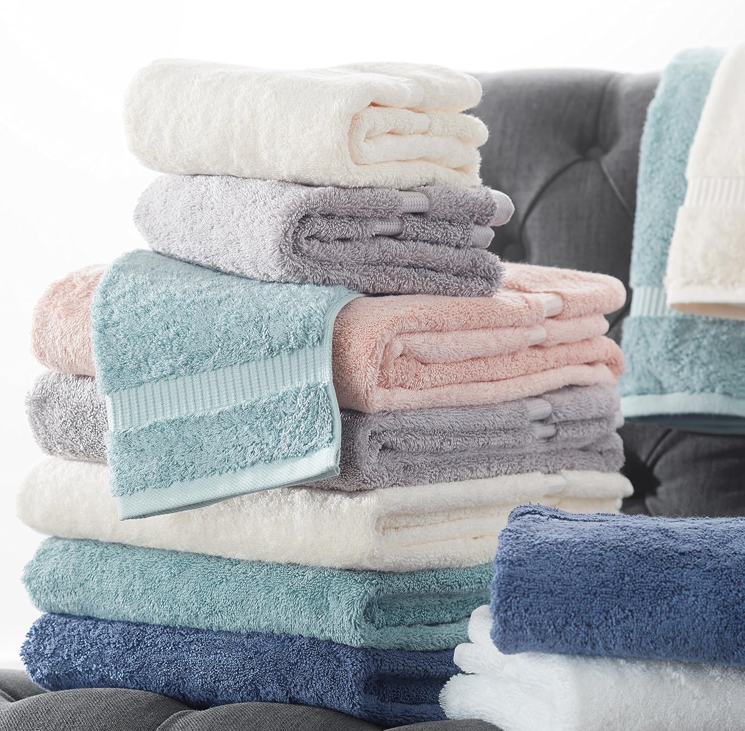 Pinzon Organic Cotton Bathroom Towels, 6 Piece Set, Mineral Green: Home & Kitchen