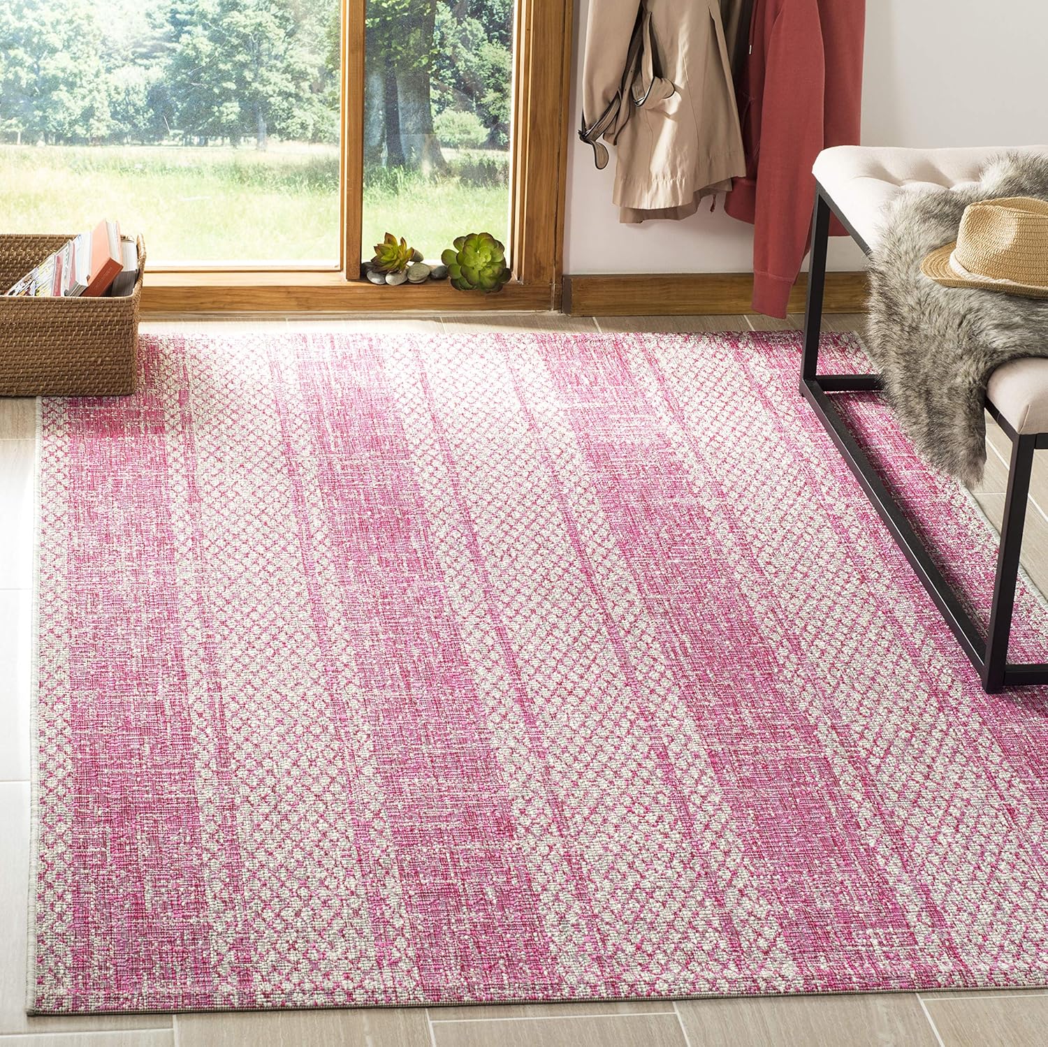 Safavieh Courtyard Collection CY8736-39712 Indoor/Outdoor Area Rug, 8' x 11', Light Grey/Fuchsia