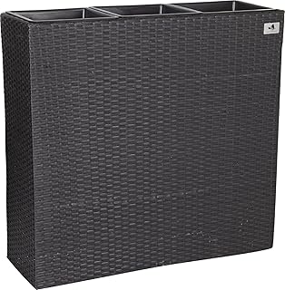 GARTENFREUDE Pflanzkübel Pflanzgefäße Blumenkübel Blumentopf für Blumen etc. Raumteiler Polyrattan inkl. 3 Kunststoffeinsätze für innen und außen, anthrazit, 76x26x73cm (BxTxH)