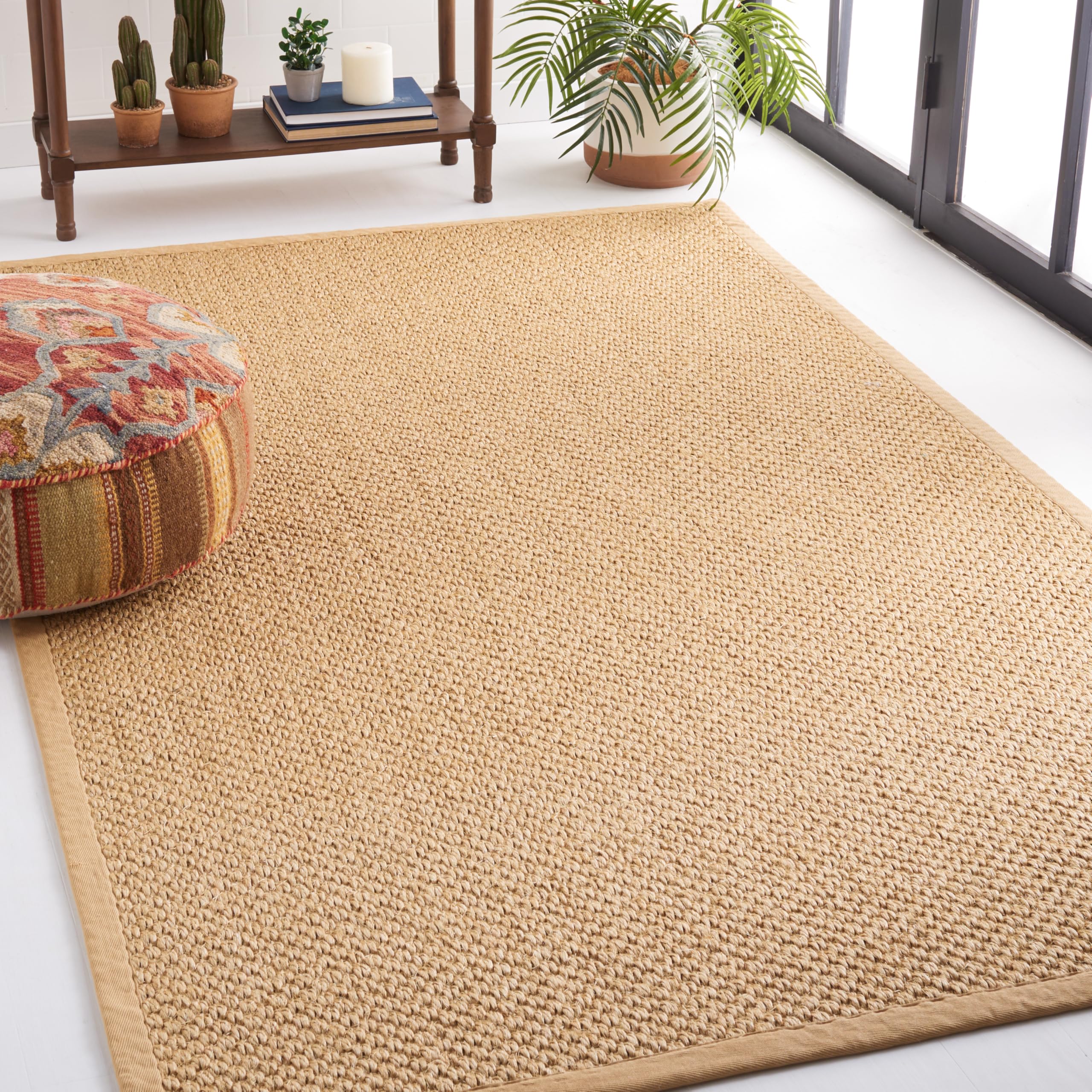 SAFAVIEH Area Rug 4×6 – Natural Fiber Collection – Maize, Sisal, Woven Design with Border (NF525F)