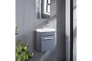 DELAVIN 16" Single Bathroom Vanity and Sink Combo with White Ceramic Vessel Sink, Wall Mounted Bathroom Storage Cabinet, Modern Design MDF Cabinet for Small Space (Gray)