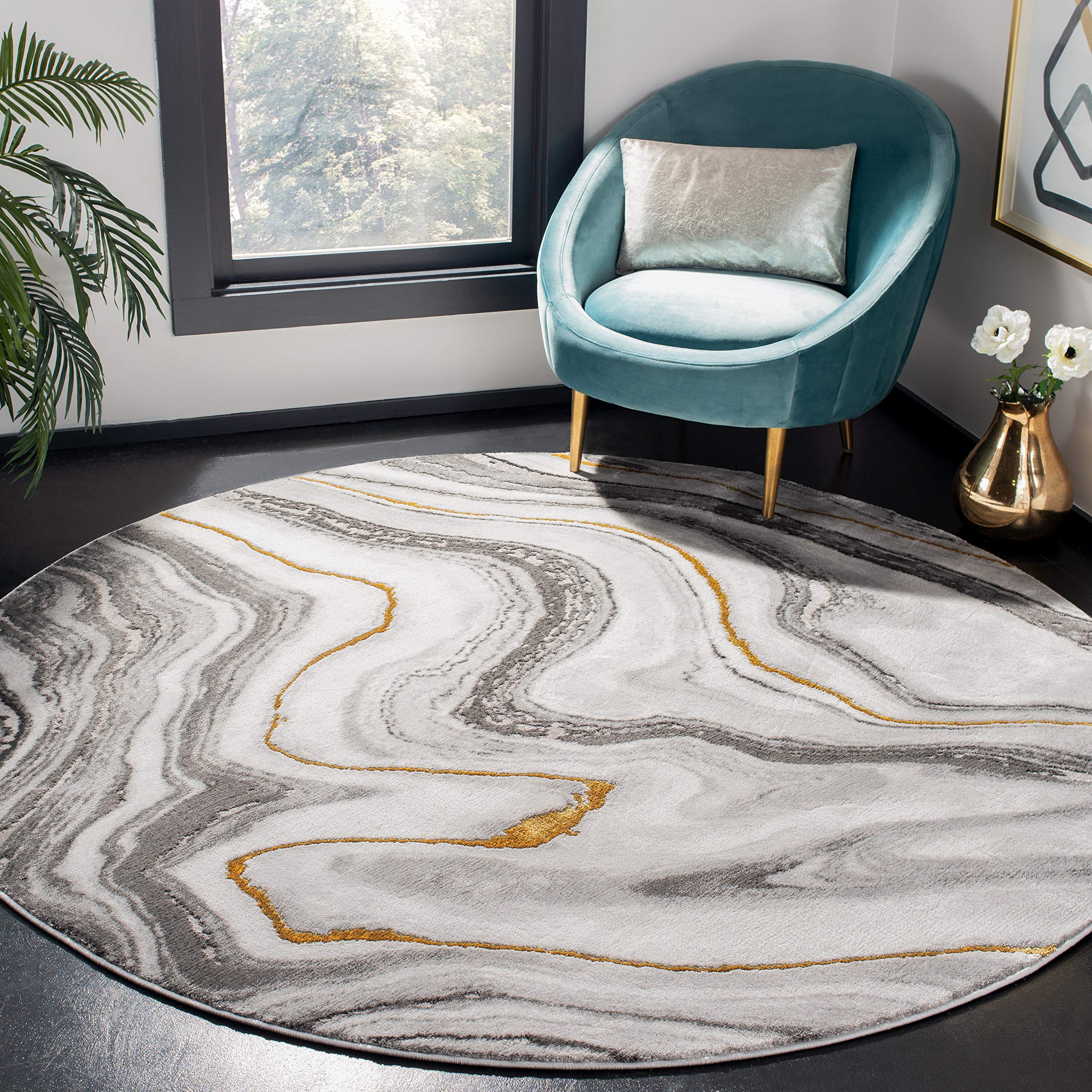 SAFAVIEH Craft Collection Area Rug - 10' Round, Grey & Gold, Modern Abstract Design, Non-Shedding & Easy Care, Ideal for High Traffic Areas in Living Room, Bedroom (CFT819F) Image