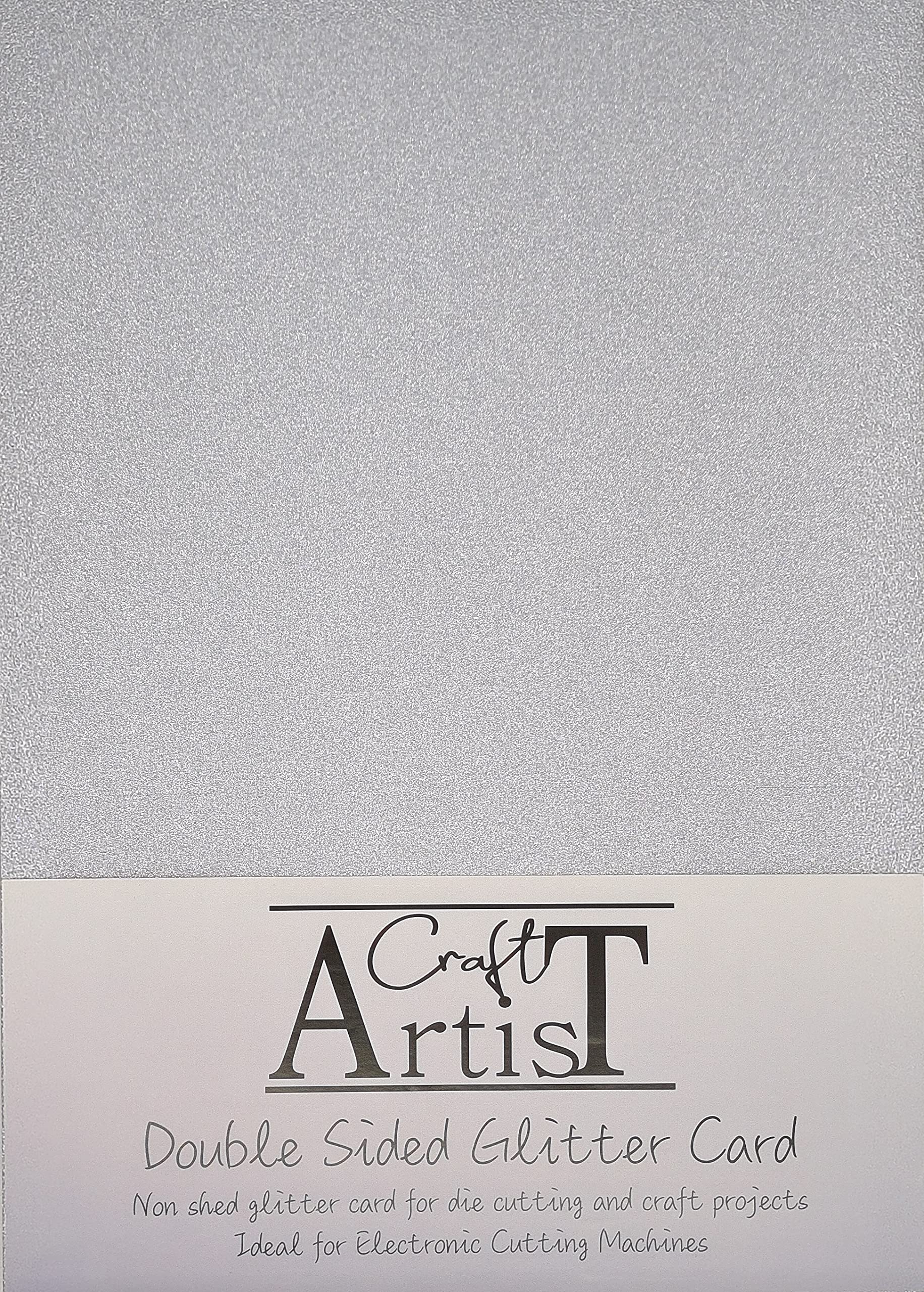 Craft Artist A4 Double - Sided Glitter Card - Grey Silver - 250GSM - Non Shed - Use with Cricut, Brother, Silhouette - for Paper Craft, Birthday Toppers, Home Decor, Stationary, (10 Pack)