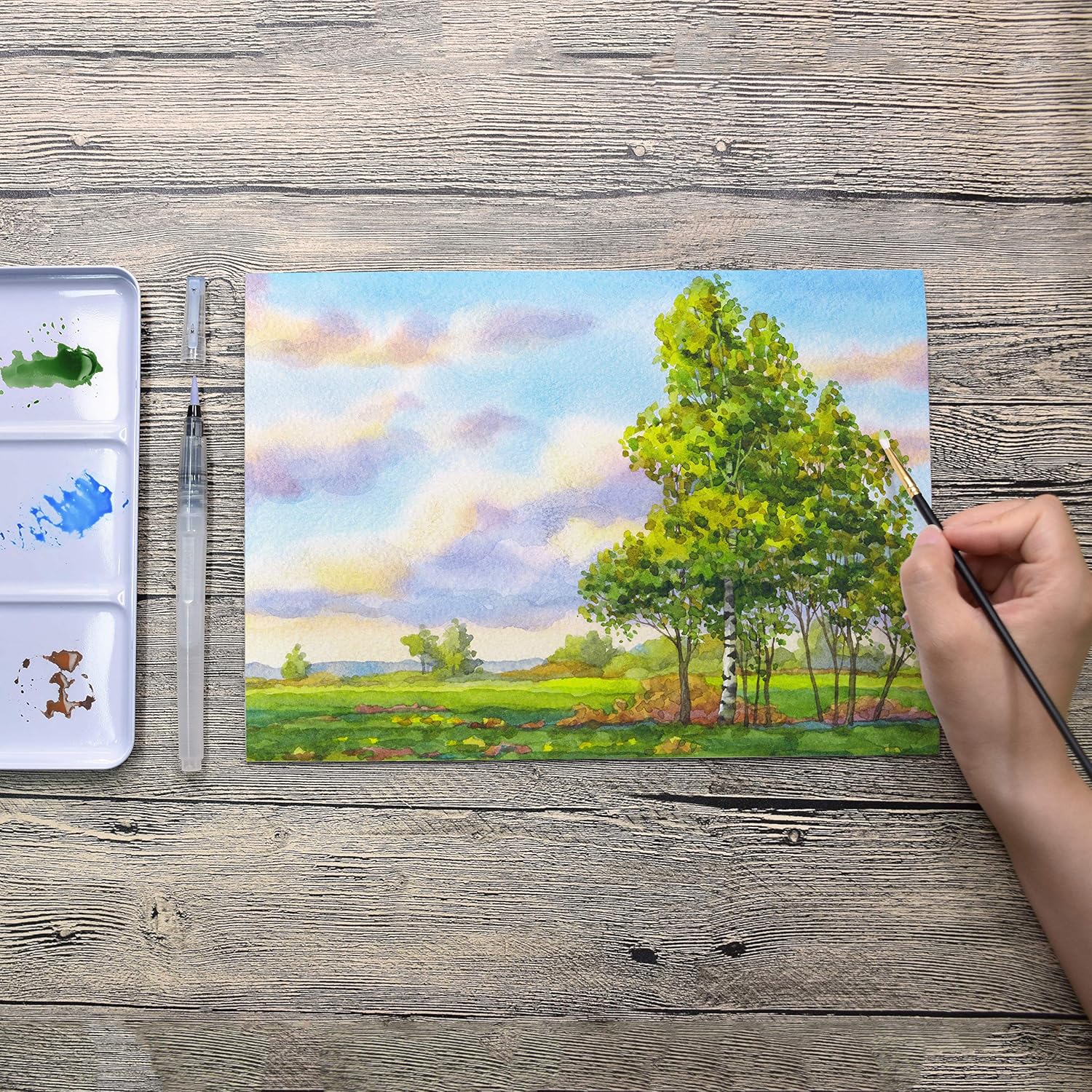 STATIONERY ISLAND Watercolour Paint Set Professional Painting Supplies Kit in Portable Travel Tin with Paintbrush and Mixing Palette - Image 5