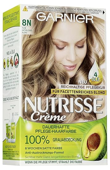 garnier nutrisse creme coloration nude naturliches blond 8n farbung fur haare fur permanente haarfarbe mit 3 nahrenden olen 3 x 1 stuck
