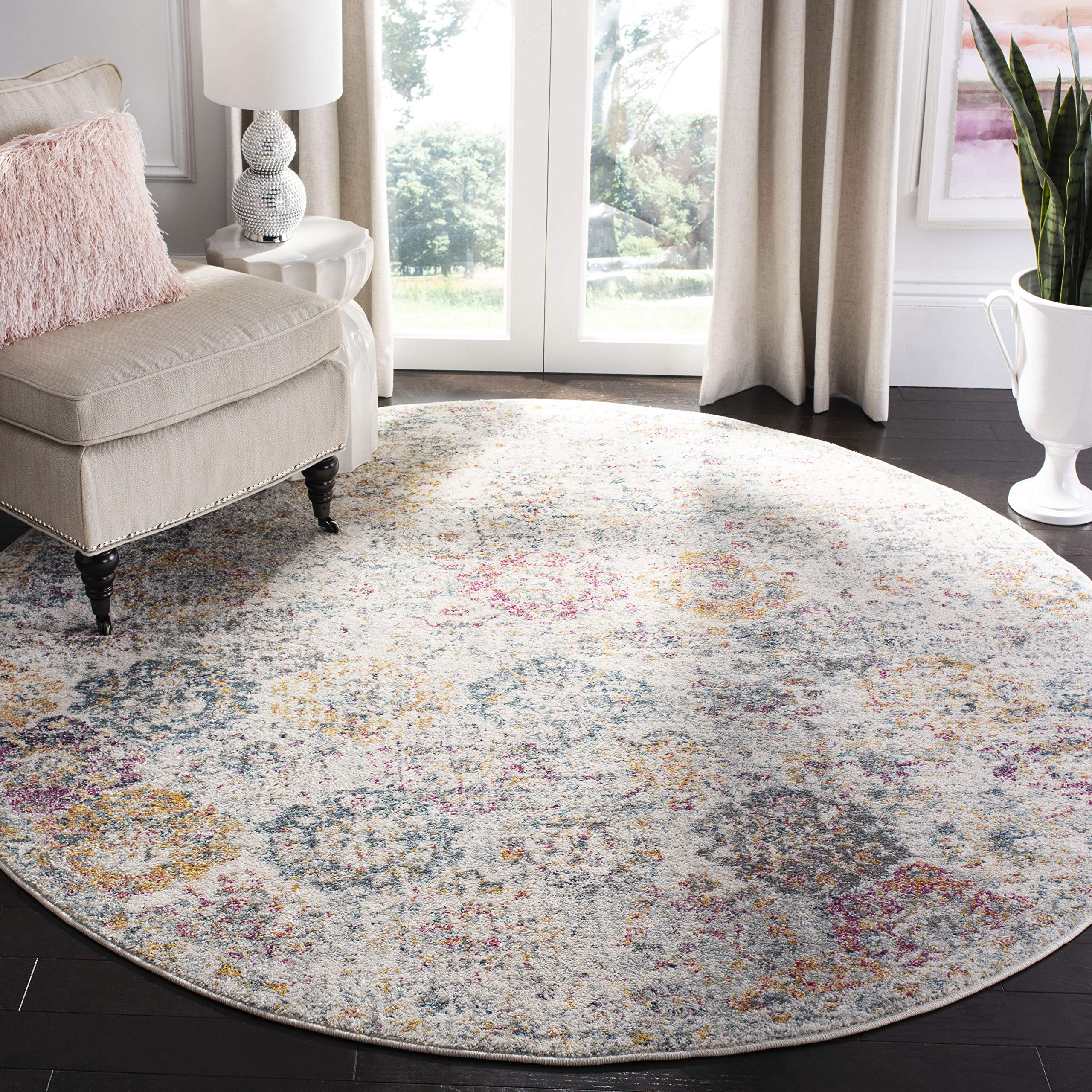 SAFAVIEH Madison Collection 11' Round Grey / Gold MAD611F Boho Chic Floral Medallion Trellis Distressed Non-Shedding Dining Room Entryway Foyer Living Room Bedroom Area Rug Image SAFAVIEH Madison Collection 11' Round Grey / Gold MAD611F Boho Chic Floral Medallion Trellis Distressed Non-Shedding Dining Room Entryway Foyer Living Room Bedroom Area Rug Image