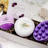 Lilac Mothers Day gift from Daughter – Bath Bomb Foaming Sugar Scrub Luffa Soap Bar - Self Care Package - Spa Gift Box