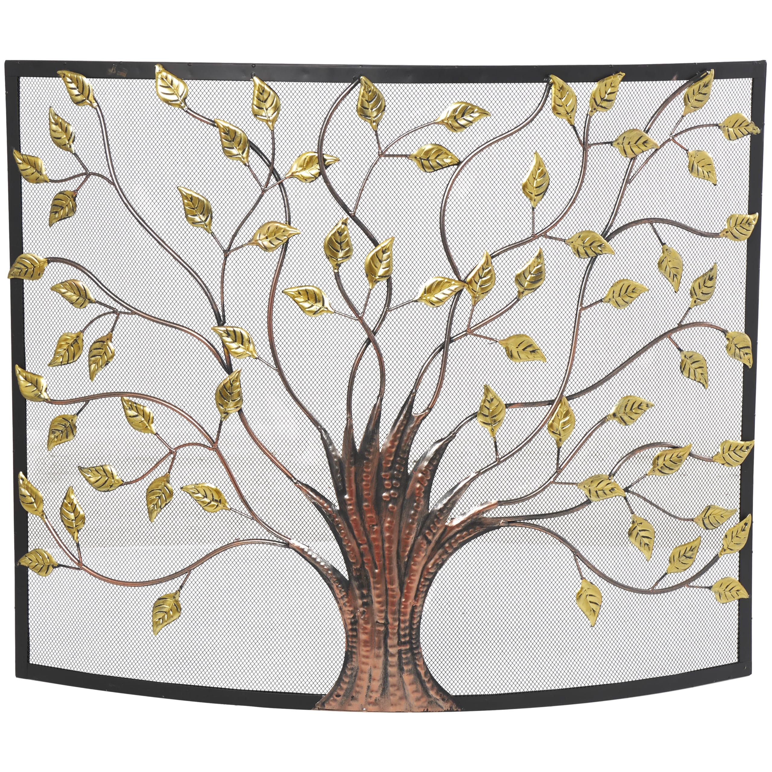 Photo 1 of **TEARS ON CORNER AND BOTTOM SIDE**Deco 79 Farmhouse Metal Fireplace Screen with Tree Detail, 39" x 7" x 33", Green