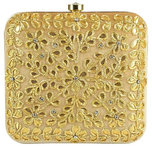 Tooba Handicraft Party Wear Hand Embroidered Box Clutch Bag Purse For Bridal, Casual, Party, Wedding