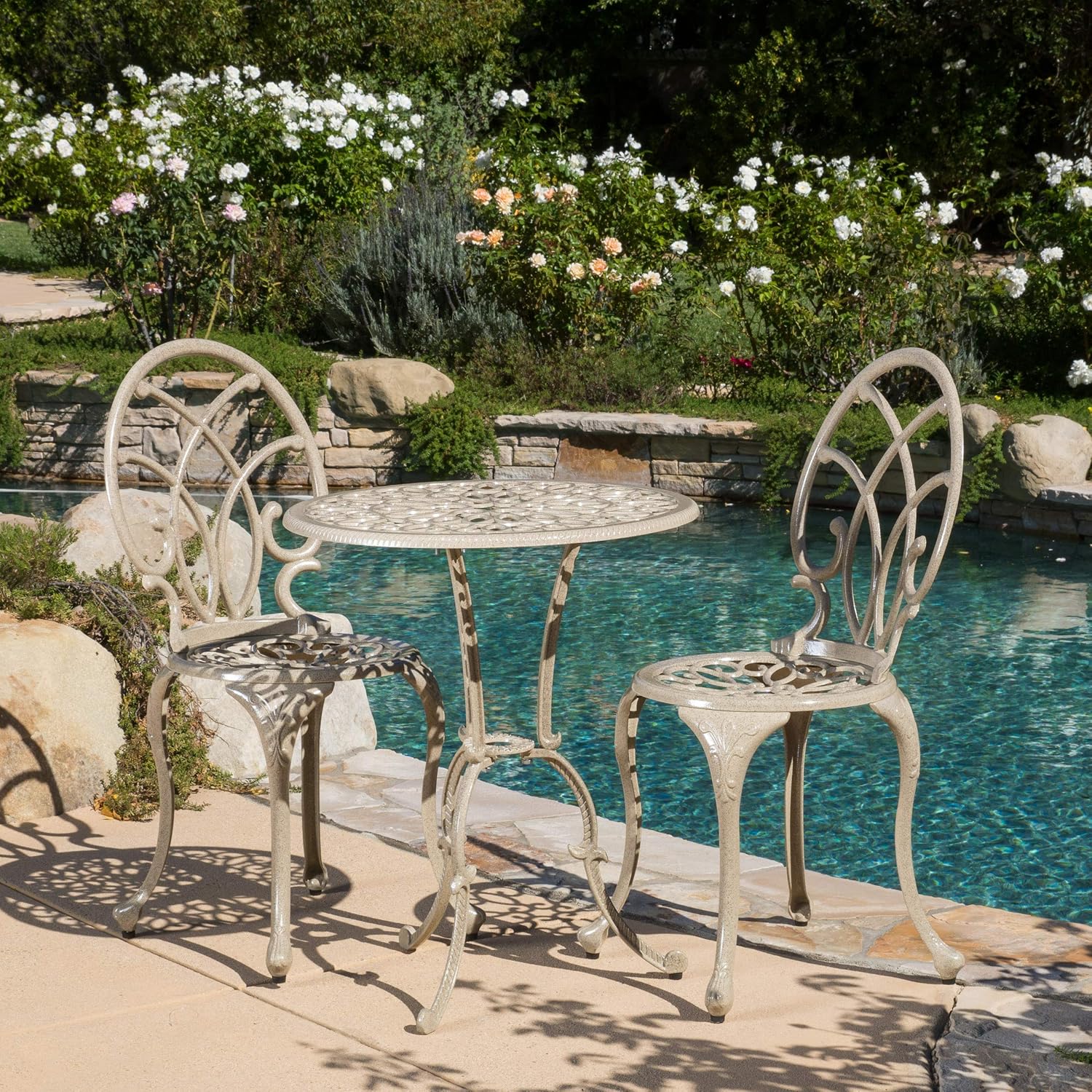 Christopher Knight Home Charleston Metal Bistro Set, Sand: Garden & Outdoor
