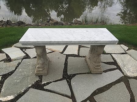 Amazon Com Keystone Granite Inc Carrara White Polished Italian Marble Outdoor Bench With Fish Or Scroll Motif Concrete Legs Fish Motif Garden Outdoor