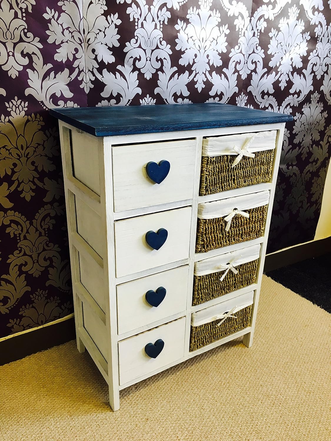 wicker drawer unit on New Large White 4 Basket Chest Home Storage Unit Bathroom Wicker Drawers