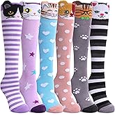 SDBING Kids Girls Knee High Socks Crazy Funny Gift Novelty Soft Cute Animal Dress Long Socks 6 Pairs