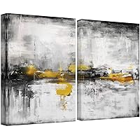 SIGNWIN Canvas Wall Art Foggy Landscape with Golden Yellow Horizon by The Sea Coastal Ocean Oil Painting Abstract Modern Scenic Relax/Calm for Living Room, Bedroom, Office - 16