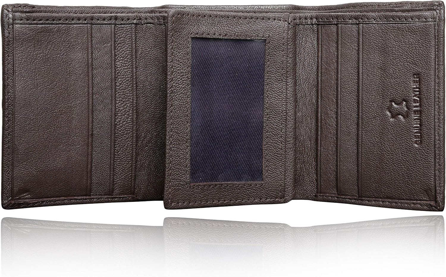 Berreri Mens Trifold Genuine Leather Wallet RFID Safe Credit Card Holder Purse Brown (Enclosed in Gift Box) - Image 4