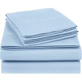 Amazon Basics Essential 4 Piece Cotton Blend Bed Sheet Set, Queen, Smoke Blue, Solid
