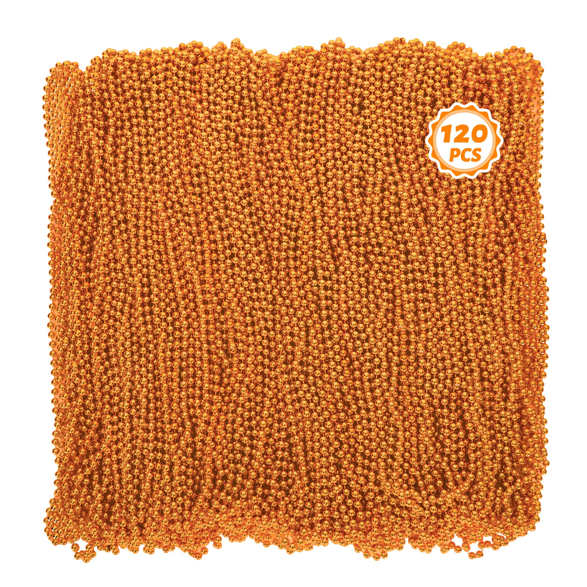 Huskein Beaded Necklace, 120 PCS Mardi Gras Accessories, 33" Orange Mardi Gras Beads, Costume Bead Necklace, Party Parade Favors Bulk for Xmas Birthday Halloween Party Supplies
