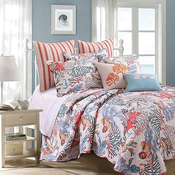 Amazon.com: 3 Piece Red Blue Beach Theme Quilt Set Full