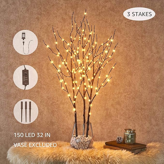 Hairui Lighted Willow Branches Brown with Fairy Lights Decor 32in