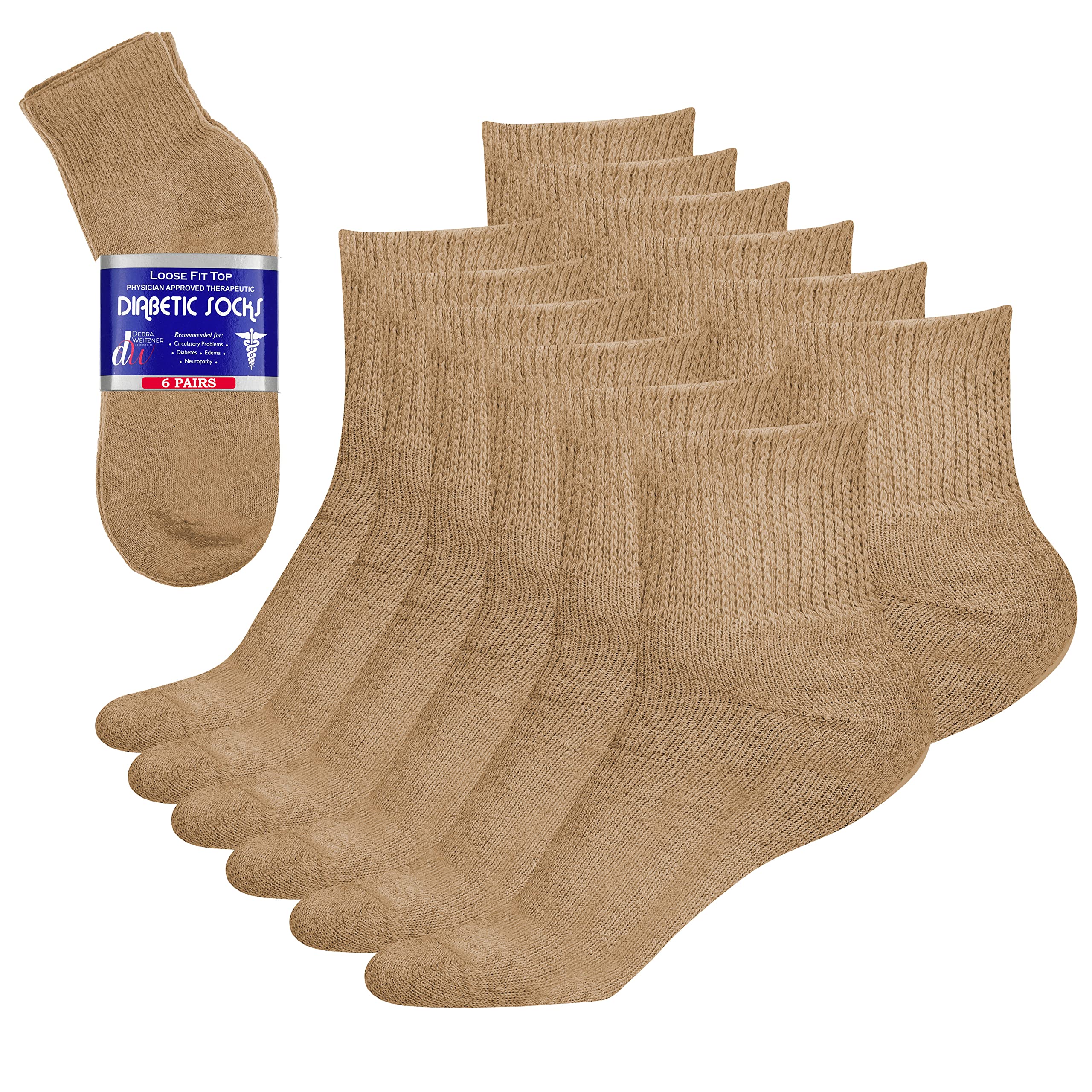 Photo 1 of Debra Weitzner Diabetic Ankle Socks Mens Womens Non-binding Socks Loose Fit Beige 6 Pairs