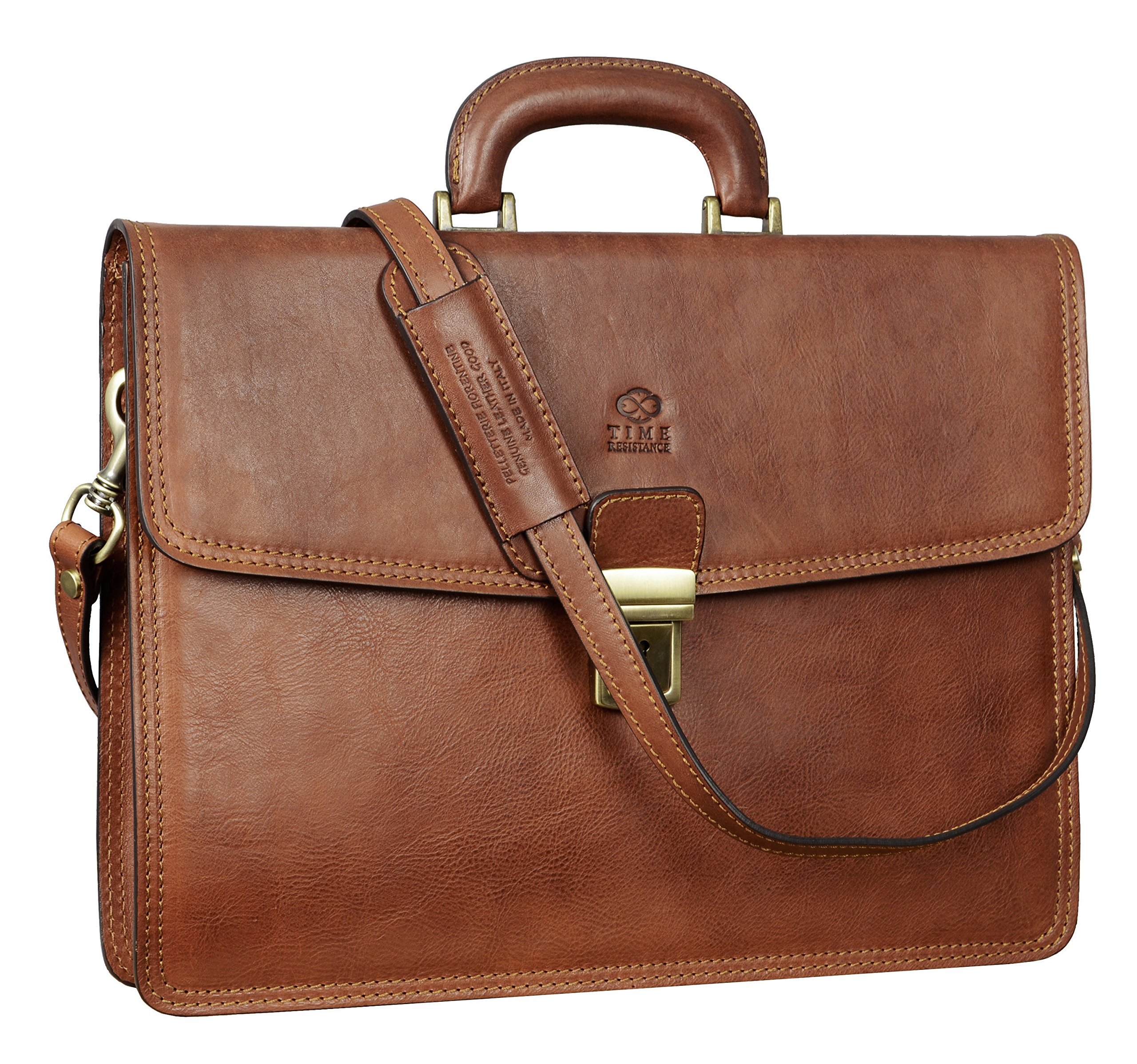 Time Resistance Leather Briefcase - Italian Handmade Leather Laptop Bag - Handbag for Men - Professional Computer Case