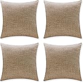 Home Brilliant Linen Throw Pillow Covers 18x18 Set of 4 Decorative Farmhouse Throw Pillow Cases Rustic Square Throw Pillows for Couch Sofa Decoration, 18 x 18 Inch, Burlap