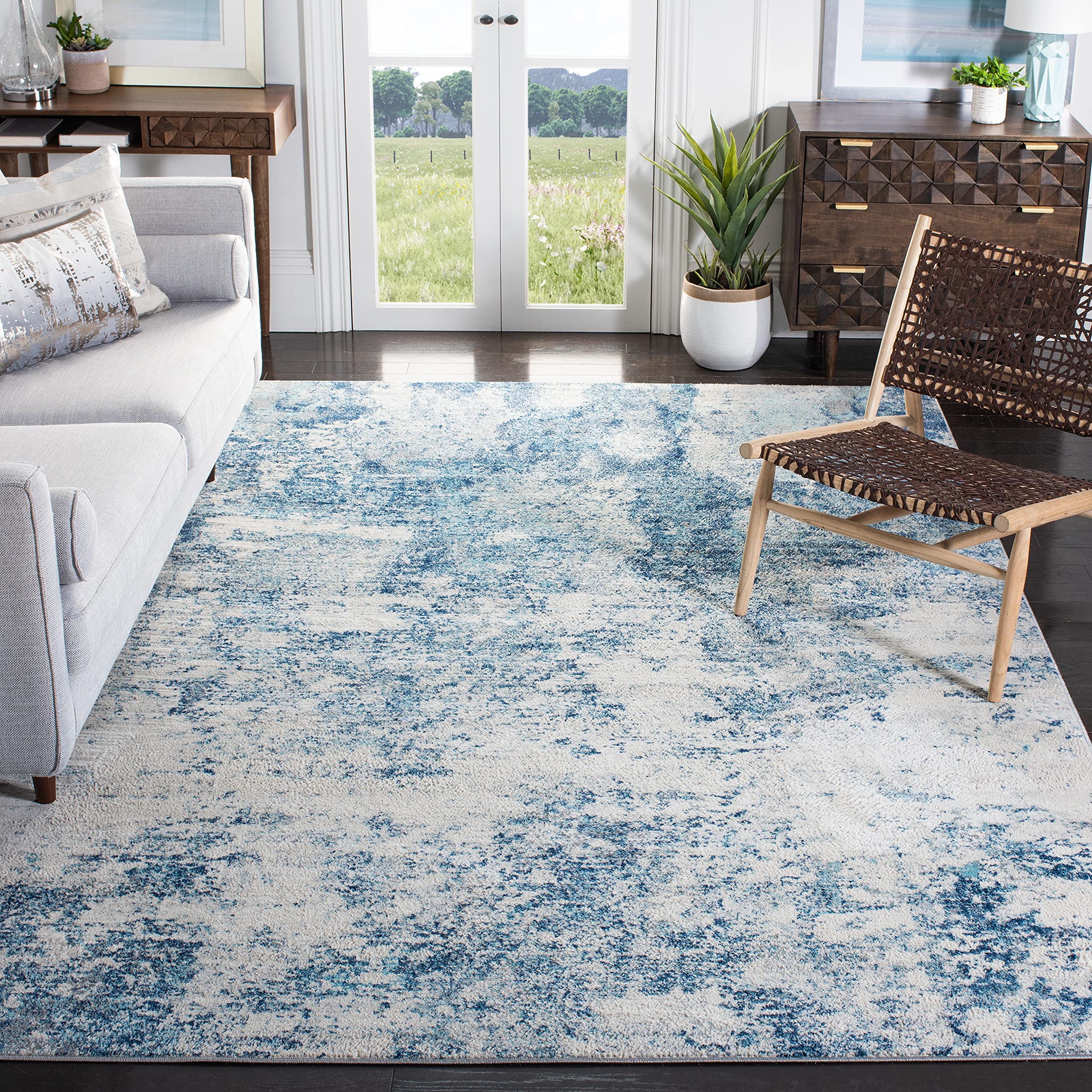 SAFAVIEH Brentwood Collection X-Large Area Rug - 12' x 15', Ivory & Navy, Modern Abstract Design, Non-Shedding & Easy Care, Ideal for High Traffic Areas in Living Room, Bedroom (BNT822B) Image SAFAVIEH Brentwood Collection X-Large Area Rug - 12' x 15', Ivory & Navy, Modern Abstract Design, Non-Shedding & Easy Care, Ideal for High Traffic Areas in Living Room, Bedroom (BNT822B) Image
