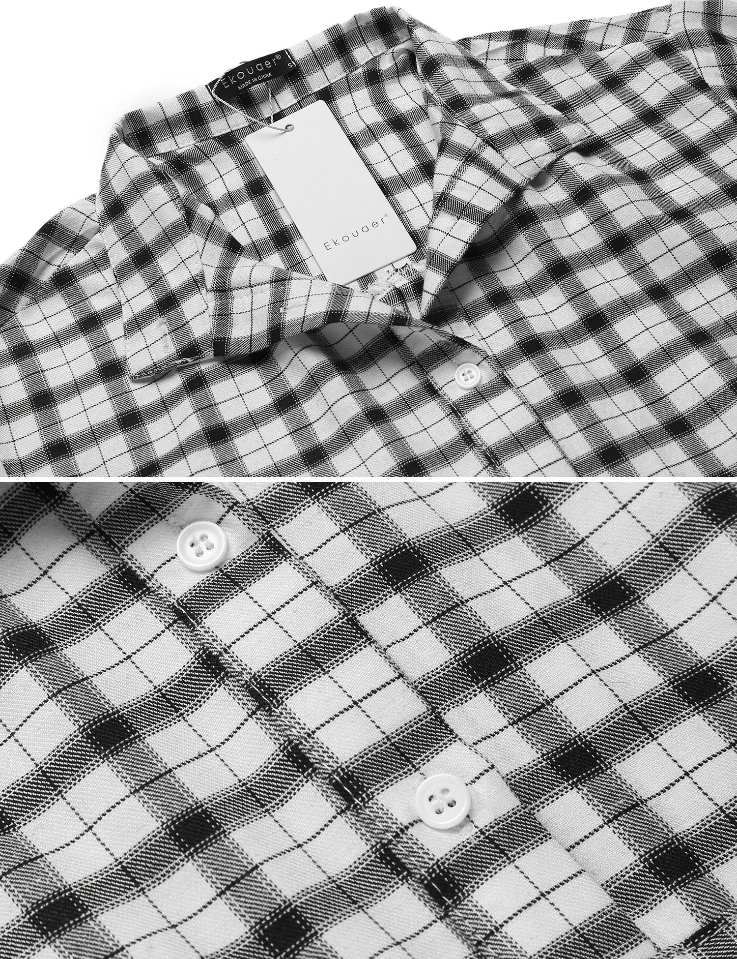 Ekouaer Womens Classic Plaid Nightgown Soft Boyfriend Nightshirt Button Down Sleepshirt