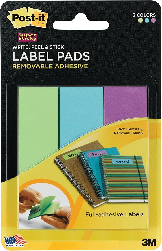 Postit Super Sticky Removable Label Pads, 1 x 3 Inches