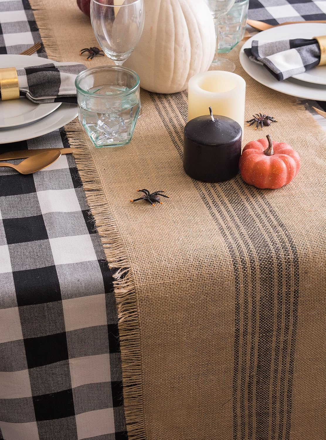 DII CAMZ38416 Mineral Middle Burlap Table Runner, 14 x 108, Center Stripe Gray: Home & Kitchen