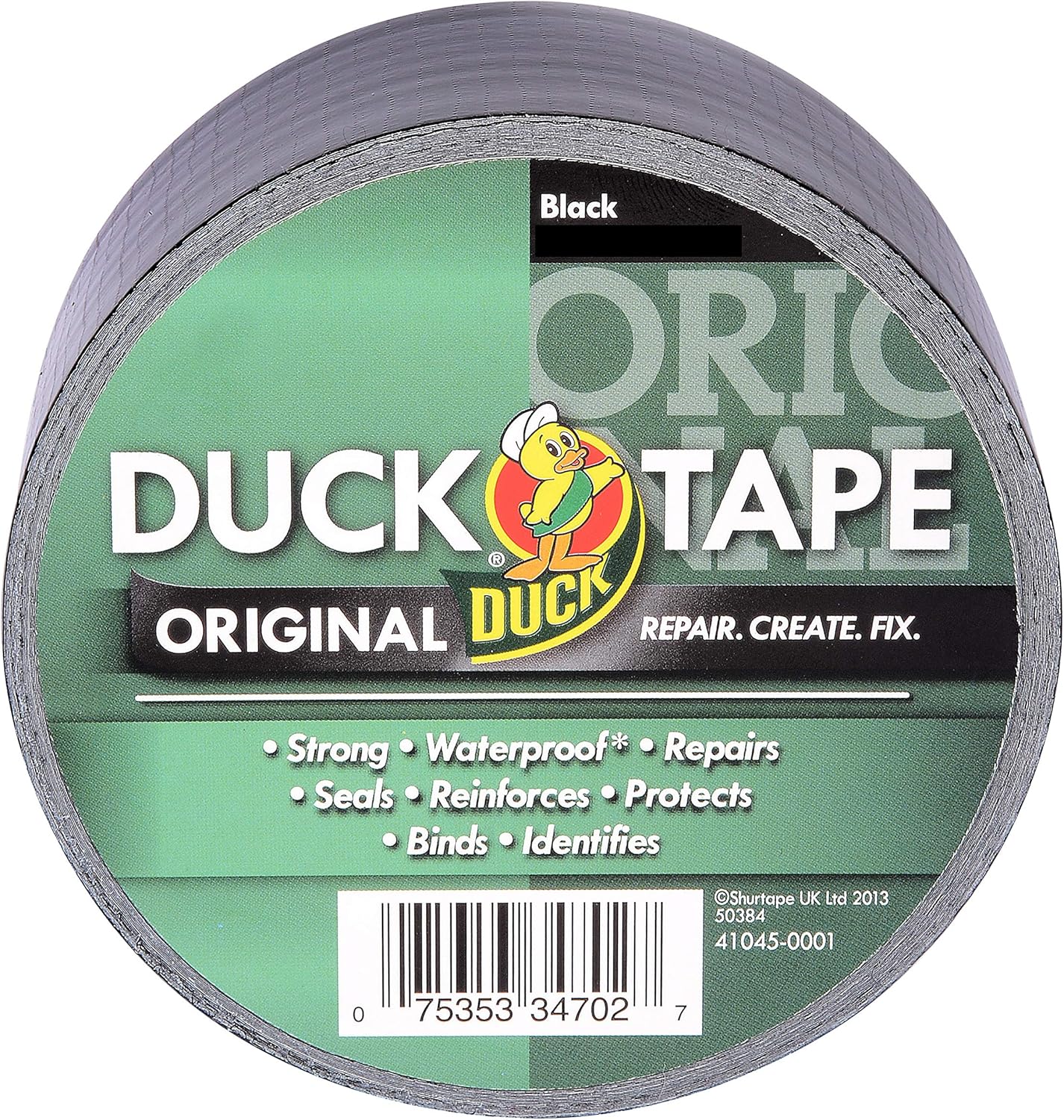 Duck Tape Original Black, 50 mm x 50 m. The original high strength waterproof gaffer and duct adhesive cloth repair tape