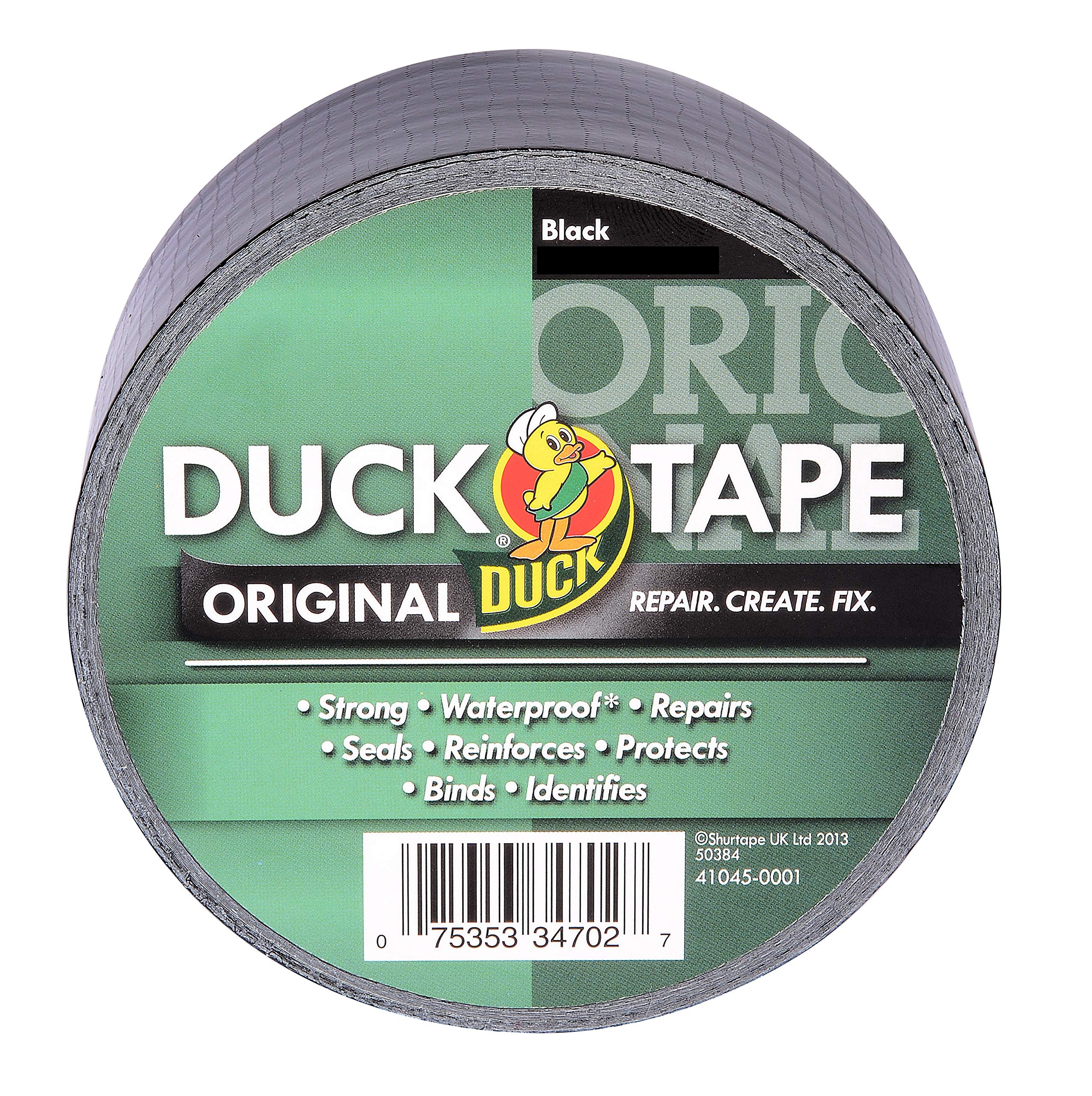 Duck Tape Original Black, 50 mm x 25 m. The original high strength waterproof gaffer and duct adhesive cloth repair tape