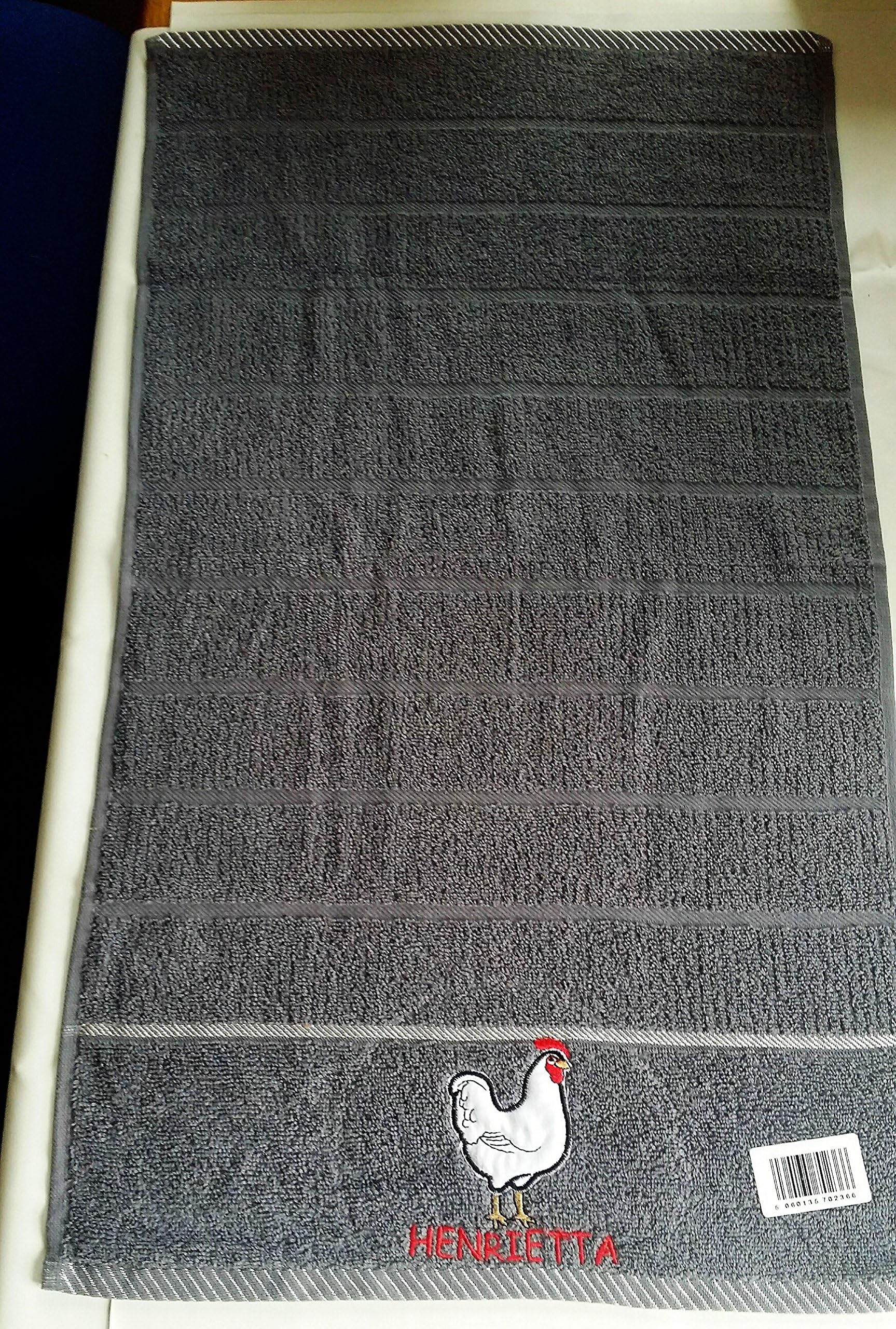 Riggs Embroidered Henrietta the Chicken Guest/Kitchen Towel - Charcoal