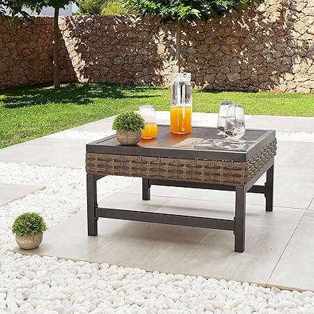 Amazon Com Lokatse Home Metal Outdoor Side Square End Patio Coffee Bistro Table Wicker Rattan Around With Steel Legs Brown Garden Outdoor